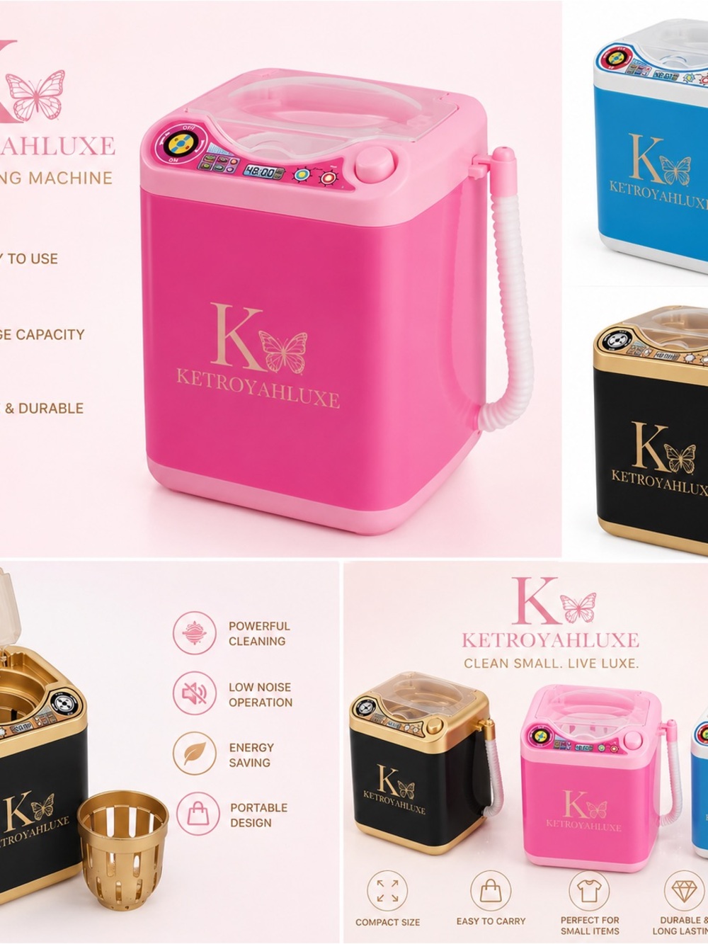 KETROYAH LUXE Pink Portable Mini Washing Machine